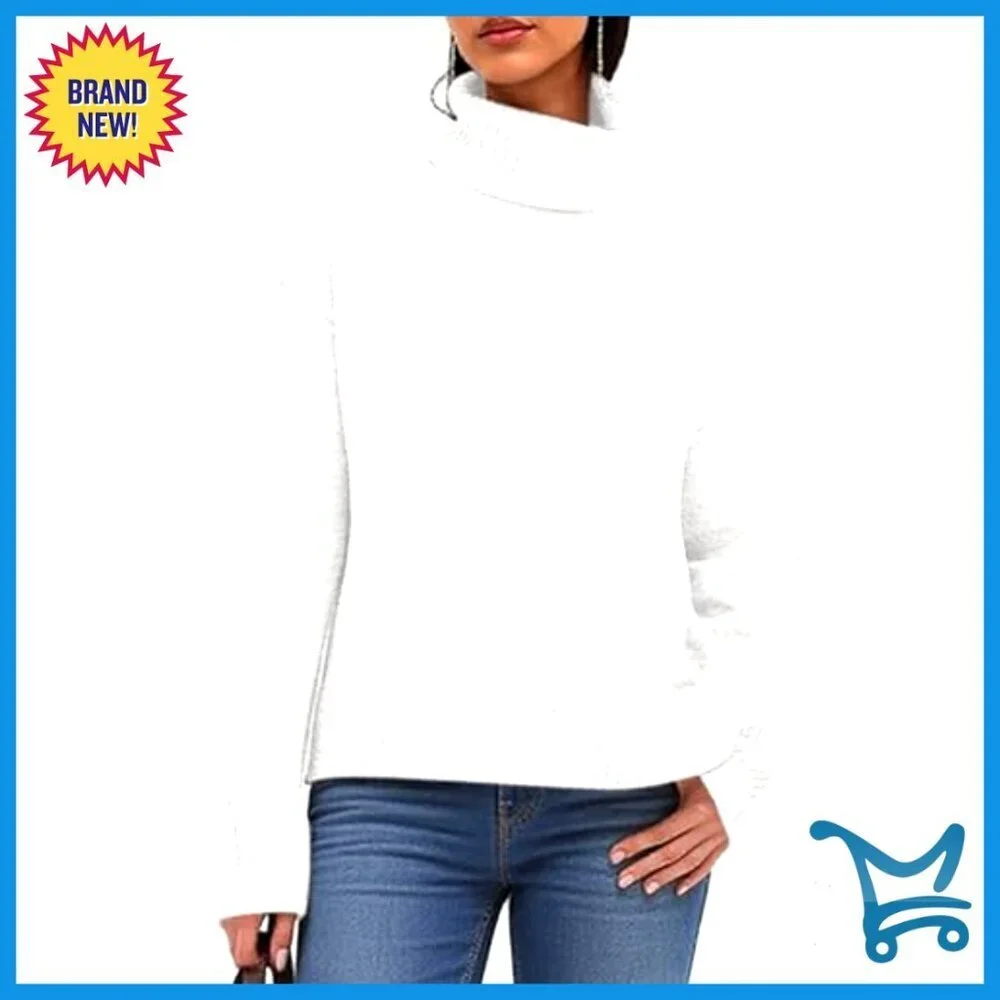 Chunky Knit Turtleneck Sweater Oversized Loose Fit Cozy Pullover Fall Winter